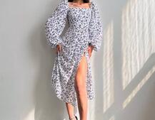 Квіткова сукня-міді зі шнурівкою на спинці та розрізом на ніжці Квіткова сукня-міді зі шнурівкою на спинці та розрізом на ніжці | PUSHKA SHOP