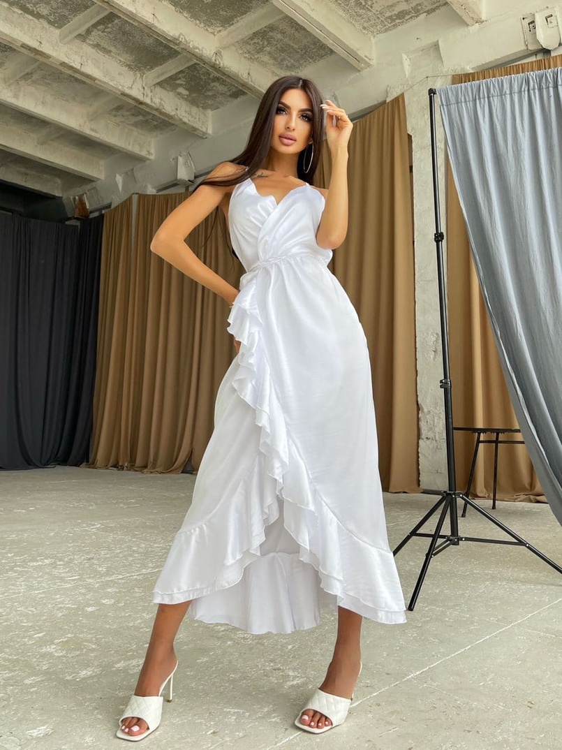 Шелковое платье-миди с оборками  Шелковое платье-миди с оборками  | PUSHKA SHOP