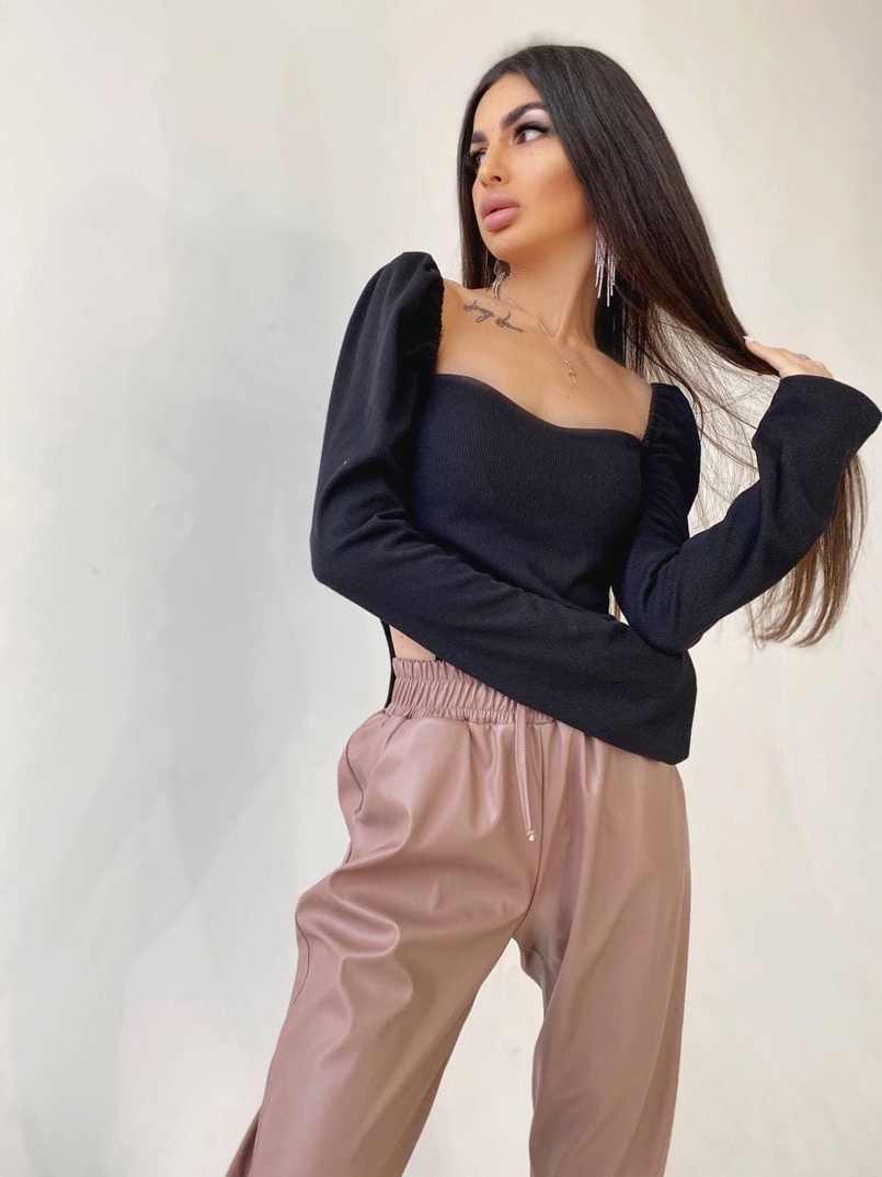 Комплект: топ + джоггеры из эко-кожи | PUSHKA SHOP