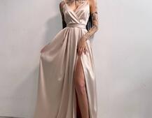 Платье макси с разрезом на юбке и запахом на груди   | PUSHKA SHOP