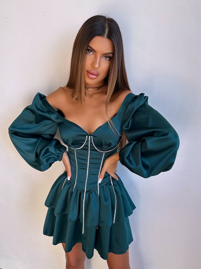 Комплект: сукня з подвійною спідницею + корсет, декорований стразами    | PUSHKA SHOP