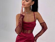 Комплект: корсет, декорований мереживом   + рукавички+ спідниця міні з драпіруванням   | PUSHKA SHOP