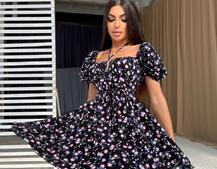 Летнее цветочное платье с завязками на груди  | PUSHKA SHOP