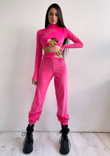 Велюровий костюм з ланцюжками: топ + джоггери | PUSHKA SHOP