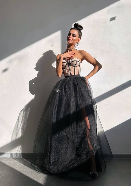 Комплект: корсет бюстьє декорований стразами + пишна спідниця максі  Ручна робота  | PUSHKA SHOP