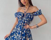 Платье миди с завязками на груди в цветочный принт Платье миди с завязками на груди в цветочный принт | PUSHKA SHOP