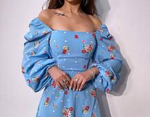 Квіткова сукня-міді зі шнурівкою на спинці та розрізом на ніжці | PUSHKA SHOP