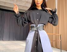 Платье-рубашка с объёмными рукавами, декорированными кружевом и юбка с карманами и элементами из эко-кожи Платье-рубашка с объёмными рукавами, декорированными кружевом и юбка с карманами и элементами из эко-кожи | PUSHKA SHOP