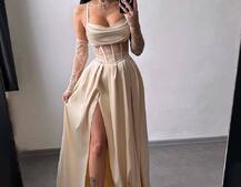 Атласний комплект: корсет + спідниця максі  | PUSHKA SHOP