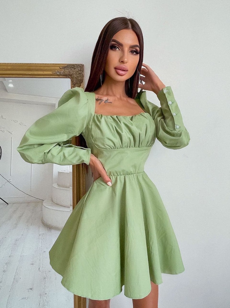 Платье с объемными рукавами из хлопка | PUSHKA SHOP