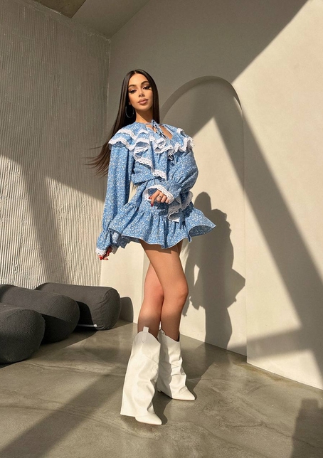 Сукня з квітковим принтом декорована мереживом    | PUSHKA SHOP