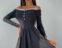 Трикотажное платье, декорированное кружевом Трикотажное платье, декорированное кружевом | PUSHKA SHOP