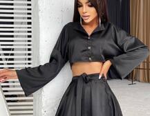 Шелковый комплект: укорочённая рубашка + юбка с запахом Шелковый комплект: укорочённая рубашка + юбка с запахом | PUSHKA SHOP