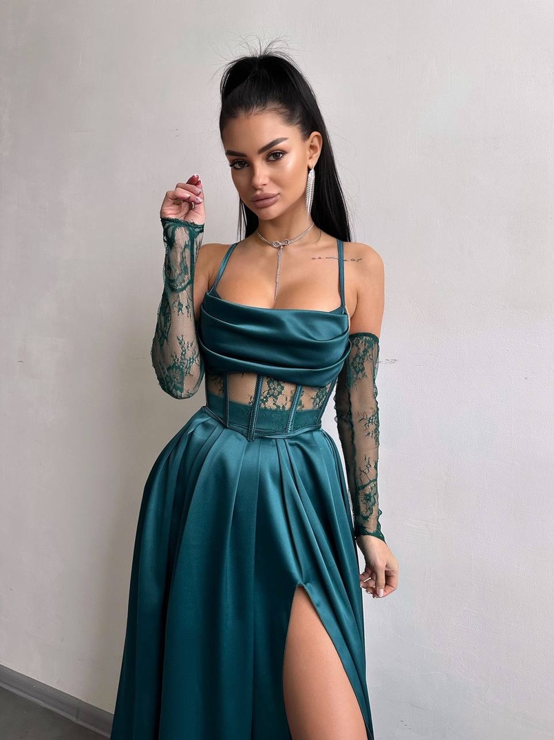 Атласний комплект: корсет + спідниця максі  | PUSHKA SHOP