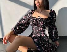 Квіткова сукня з воланами та шнуровкою по спинці Квіткова сукня з воланами та шнуровкою по спинці | PUSHKA SHOP