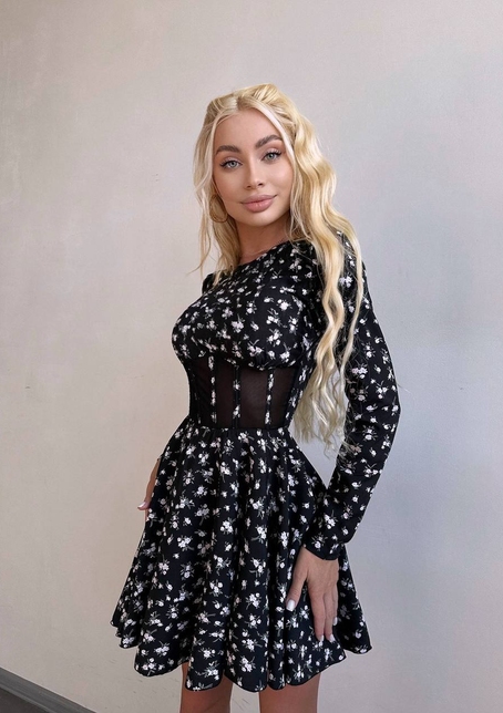 Корсетна сукня з пишною спідницею в квітковий Принт  | PUSHKA SHOP