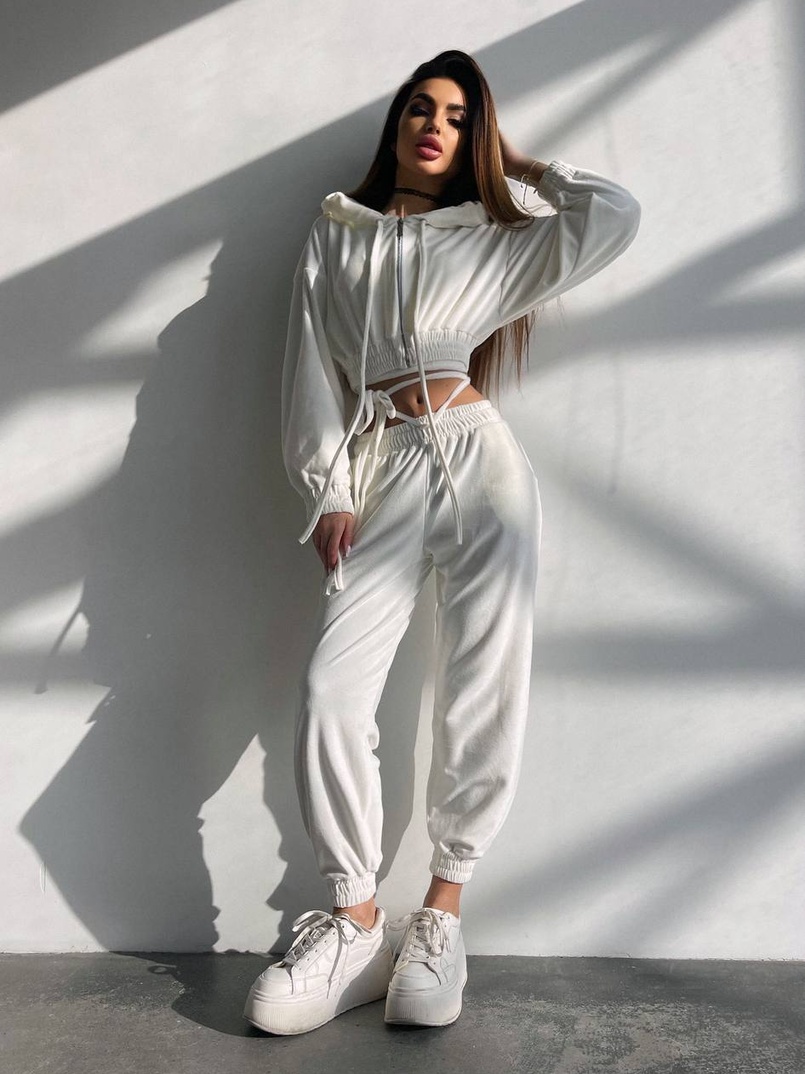 Велюровий комплект трійка: кофта + корсет з чашечками + джогери  | PUSHKA SHOP