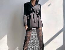 Комплект: піджак + блуза з баской + мереживна спідниця-шорти  | PUSHKA SHOP