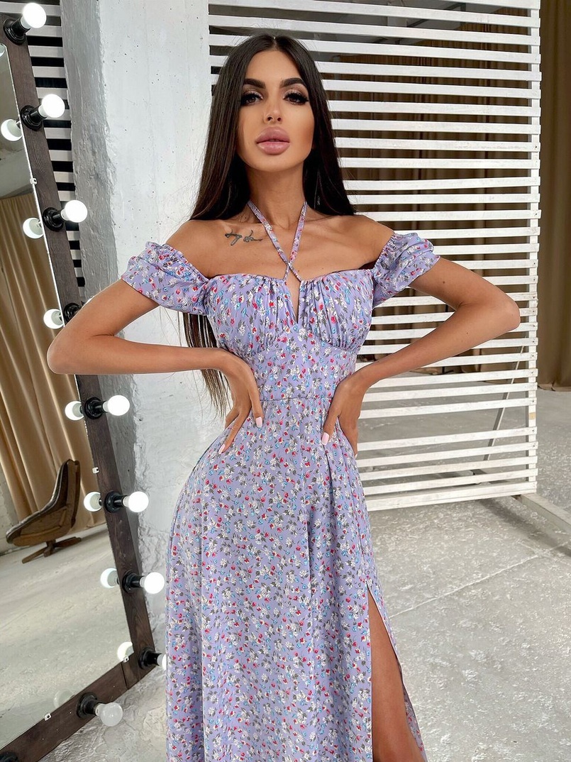 Цветочное платье макси с разрезом  | PUSHKA SHOP