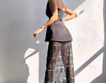 Комплект: піджак + блуза з баской + мереживна спідниця-шорти  | PUSHKA SHOP