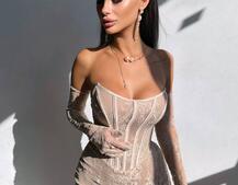 Сукня міні зі шлейфом та рукавичками | PUSHKA SHOP