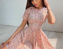 Цветочное платье мини с элементами корсета на косточках  | PUSHKA SHOP