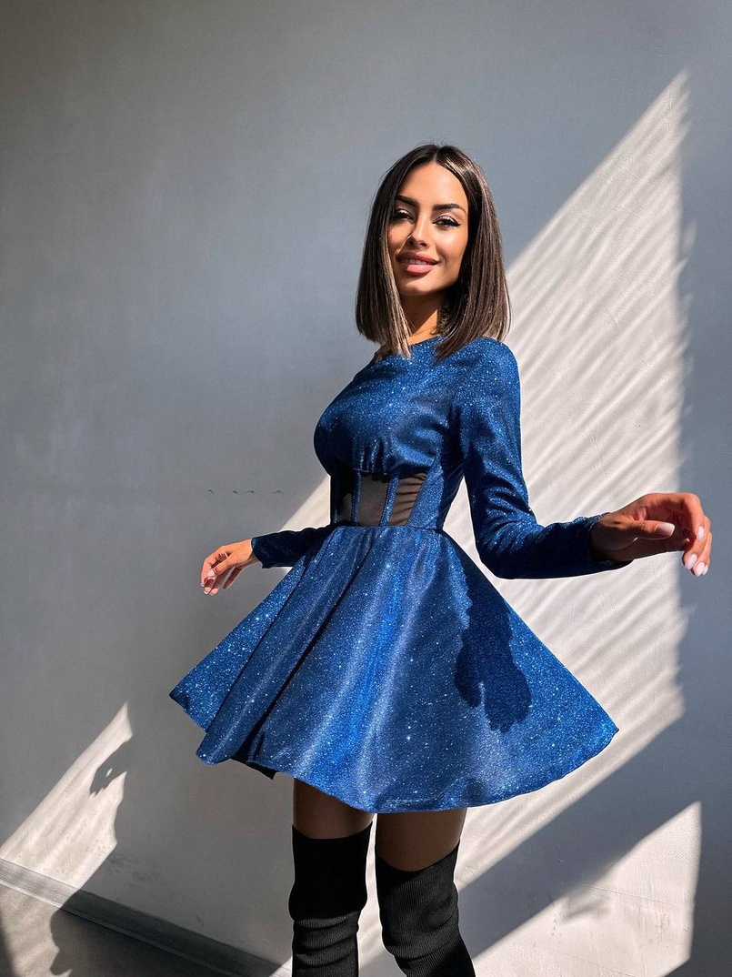 Приталена блискуча сукня з корсетною вставкою та пишною спідницею-сонцем | PUSHKA SHOP