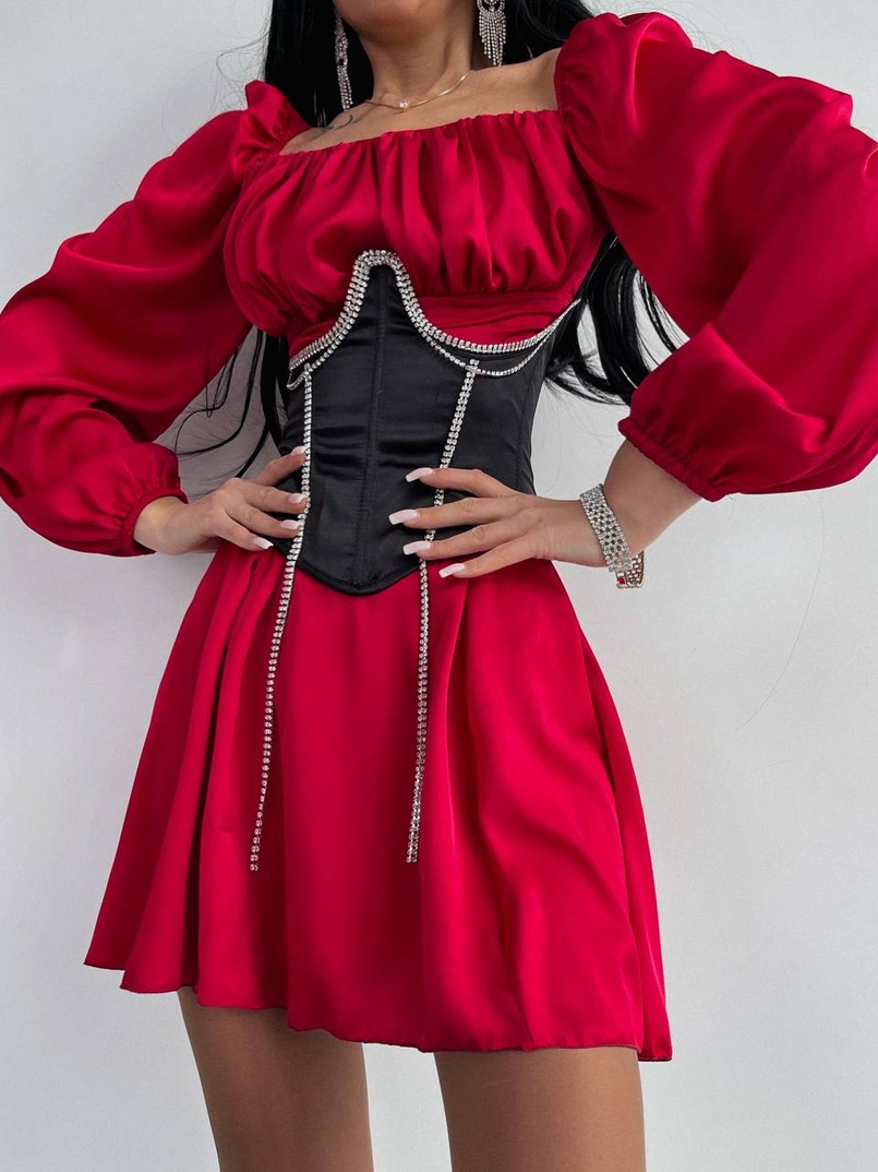 Приталена сукня з шовку  + корсет декорований стразами  Ручна робота  | PUSHKA SHOP