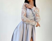 Платье макси с кружевным верхом и разрезом на юбке  Платье макси с кружевным верхом и разрезом на юбке  | PUSHKA SHOP