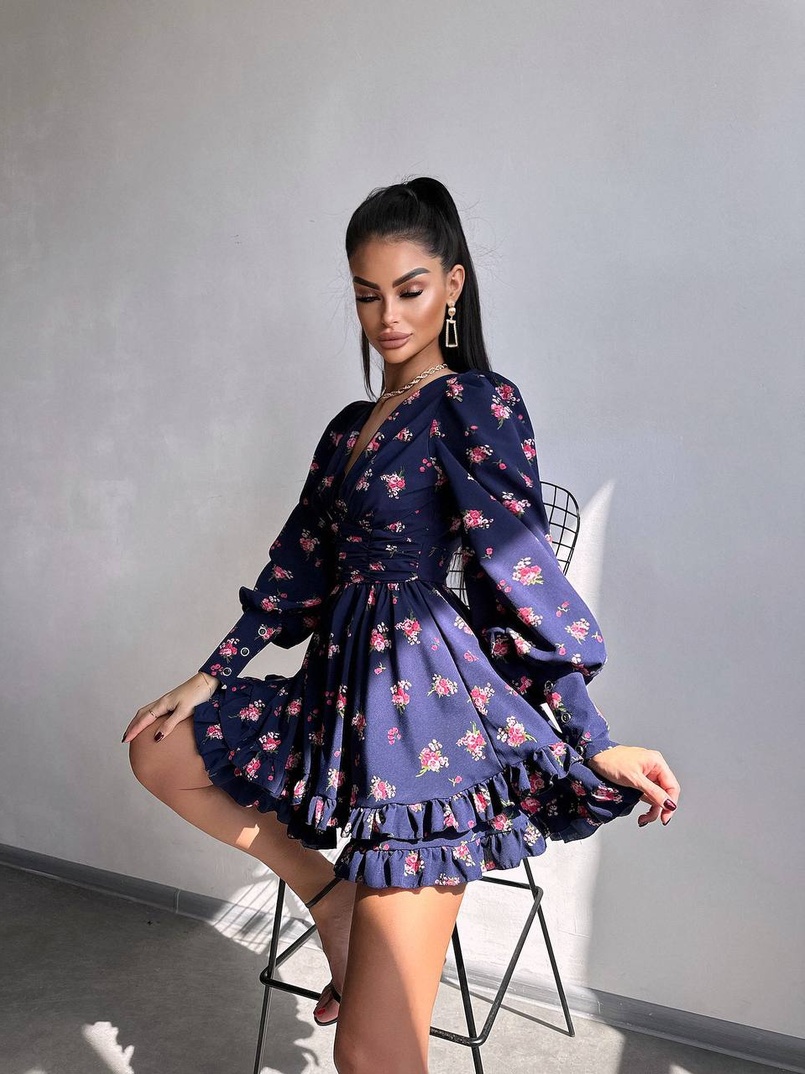 Сукня міні з пишною спідницею та драпіруванням на талії | PUSHKA SHOP