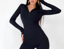 Облегающий ромпер в рубчик на змейке  | PUSHKA SHOP