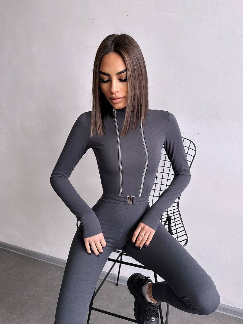 Облягаючий комбінезон з двома змійками та застібкою на талії | PUSHKA SHOP