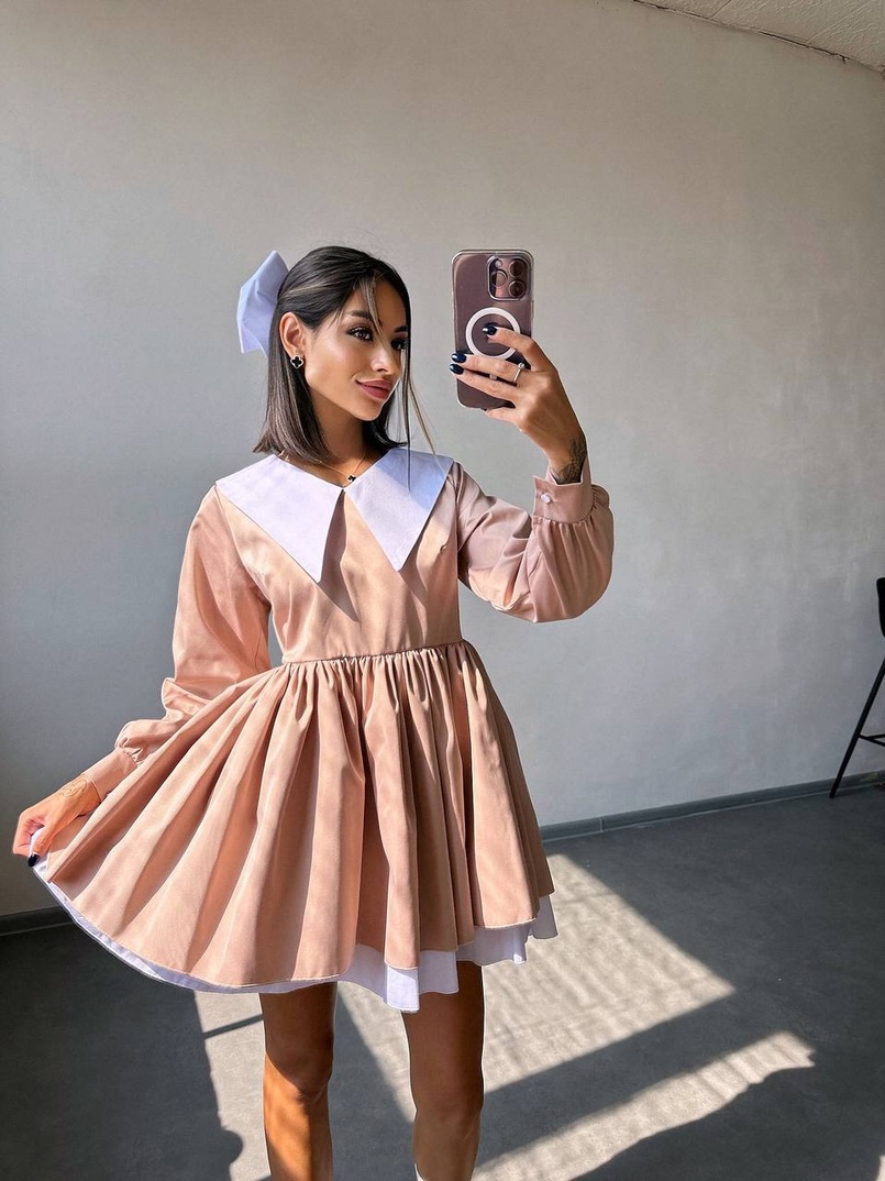 Котонова сукня з комірцем + бант  | PUSHKA SHOP