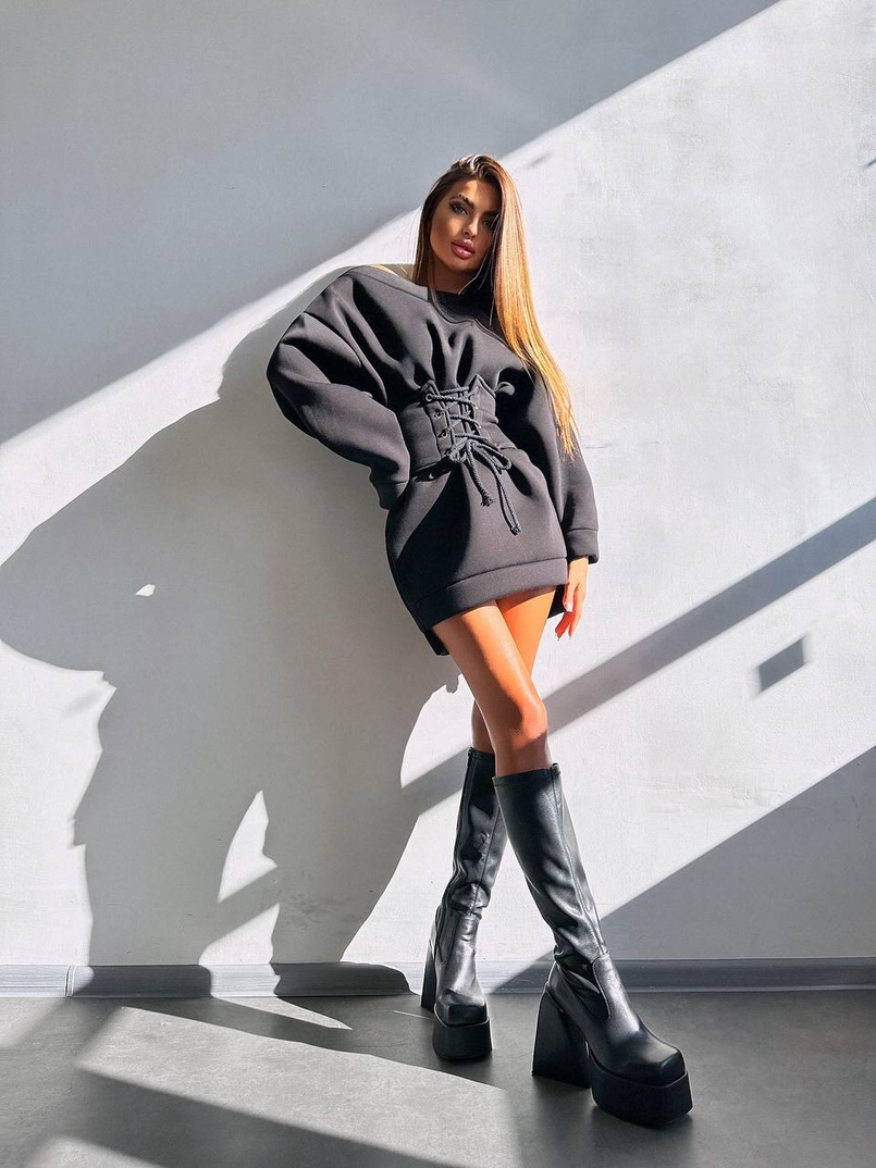 Тепле затишне худі over-size на флісі + корсет на шнурівці Можна носити з корсетом та без | PUSHKA SHOP