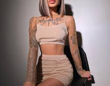 Комплект: топ + спідниця із сіткою зі стразами  | PUSHKA SHOP