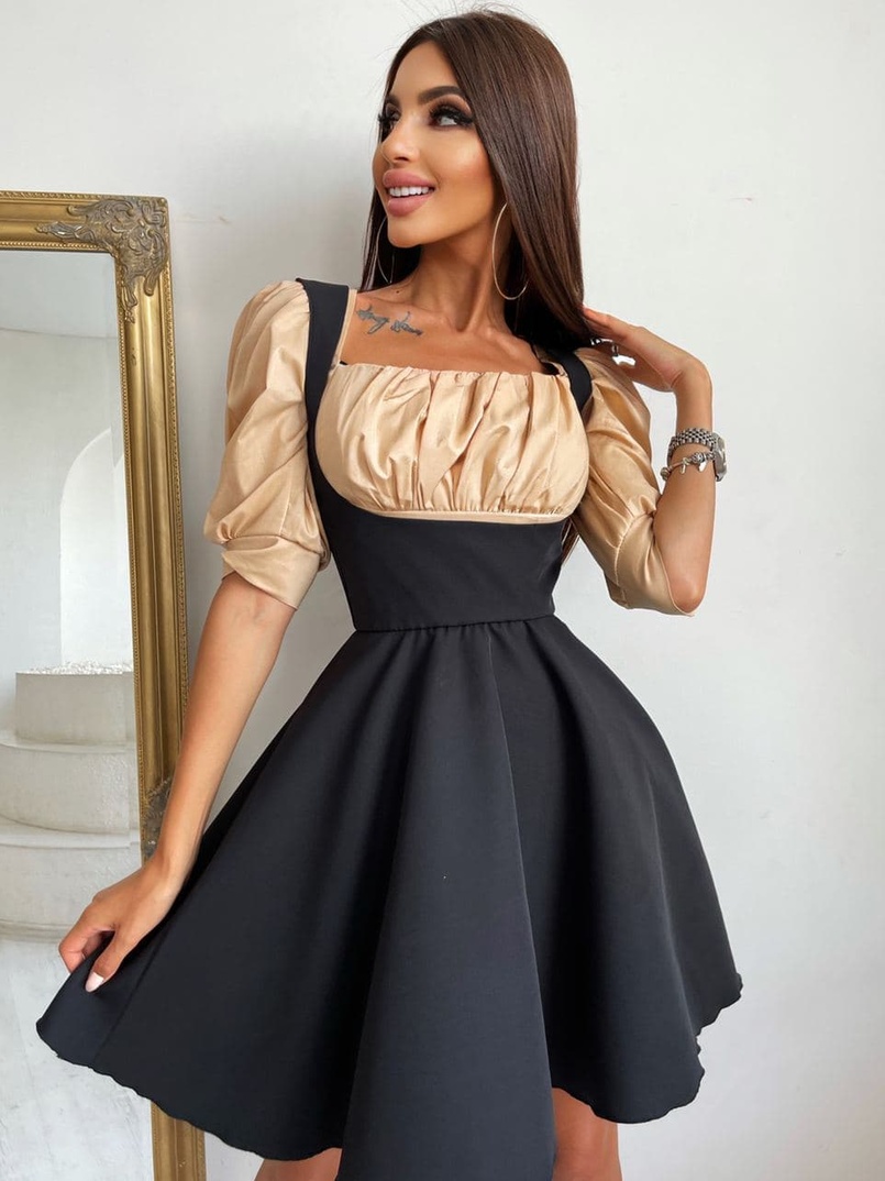 Платье с объемными рукавами из хлопка Платье с объемными рукавами из хлопка | PUSHKA SHOP