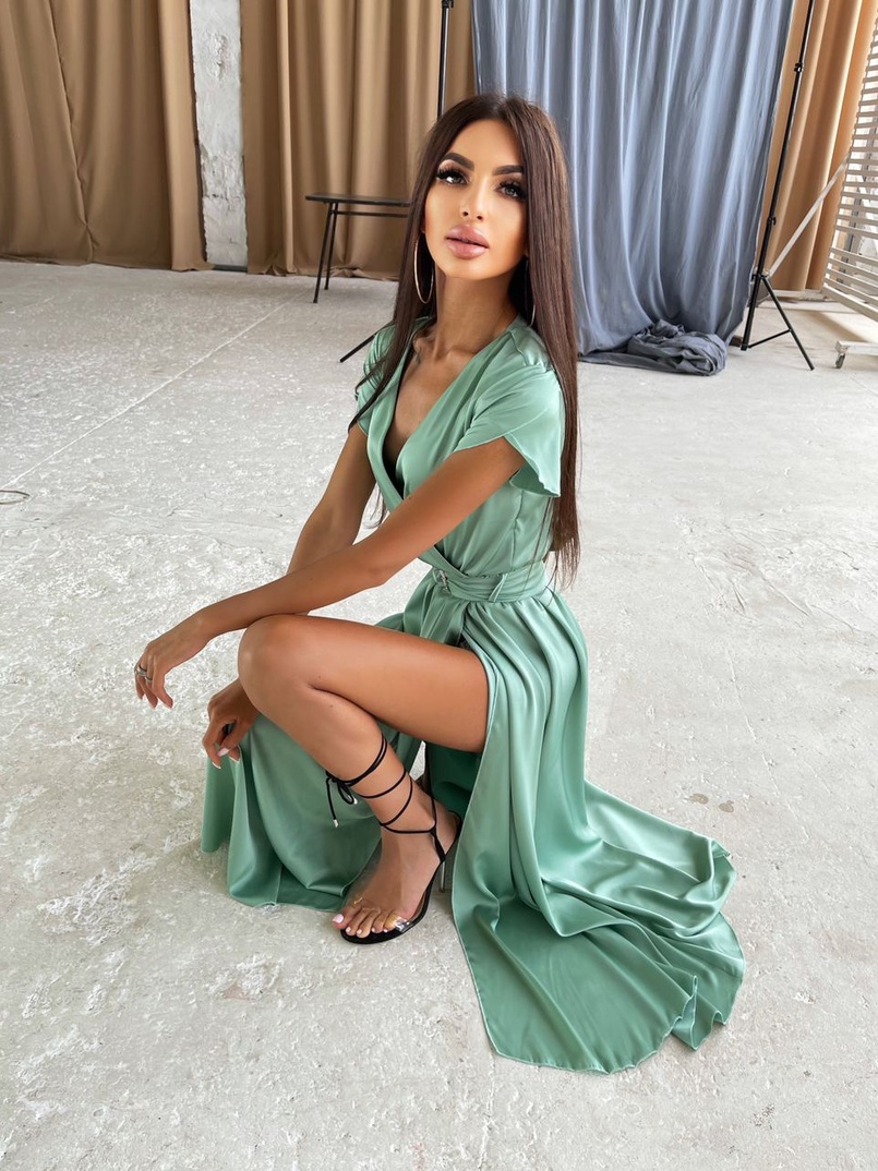 Шелковое платье-миди с широким поясом  | PUSHKA SHOP