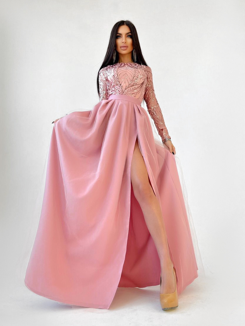 Платье-макси с пышной юбкой и блестящим верхом | PUSHKA SHOP