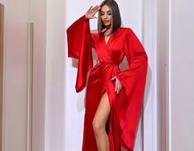 Шовковий халатик із розкльошеними рукавами | PUSHKA SHOP