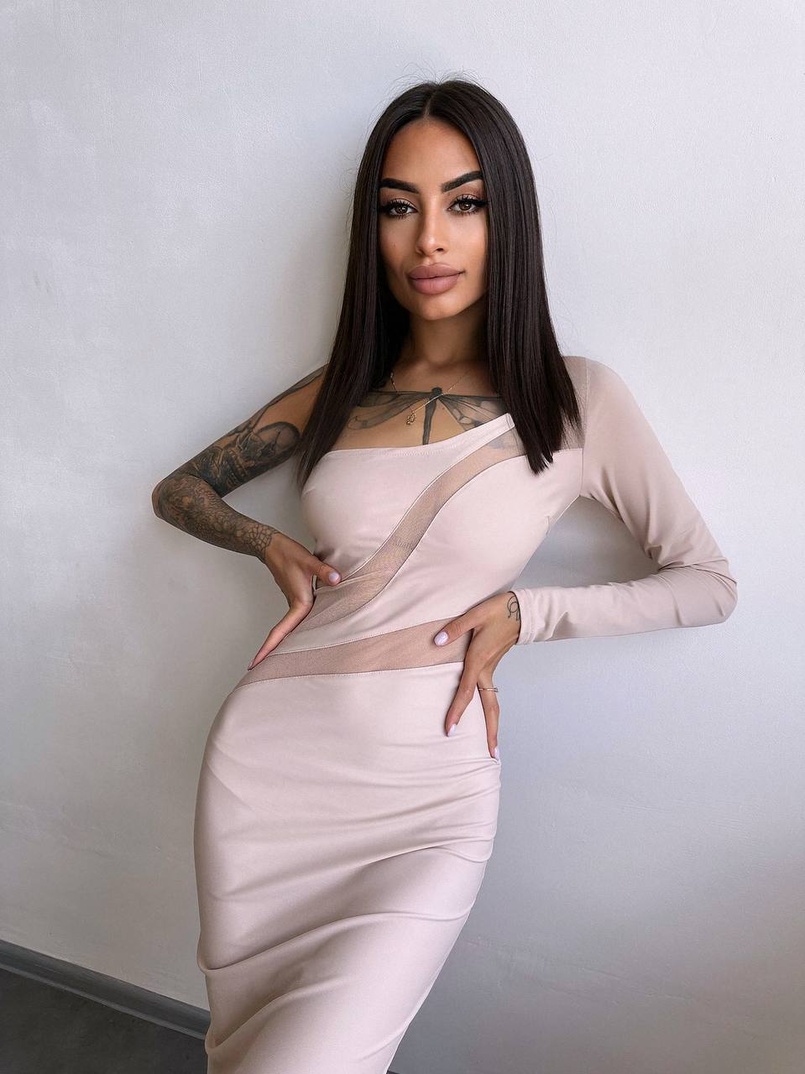 Сукня міді  із вставками сітки  | PUSHKA SHOP