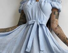 Муслиновое платье мини с корсетной вставкой на талии с косточками  | PUSHKA SHOP