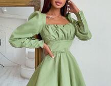 Платье с объемными рукавами из хлопка | PUSHKA SHOP