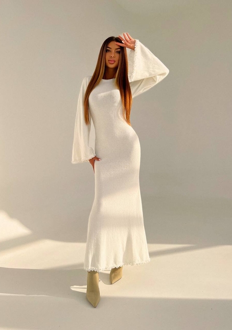 Трикотажна сукня максі з розкльошеними рукавами та відкритою спиною | PUSHKA SHOP