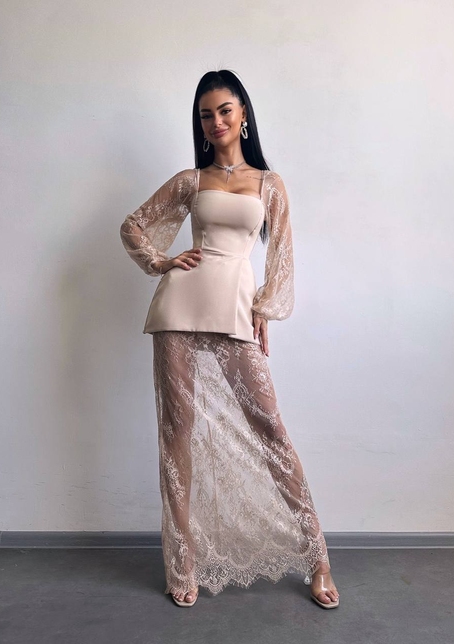 Комплект: блуза з баской + мереживна спідниця-шорти  | PUSHKA SHOP
