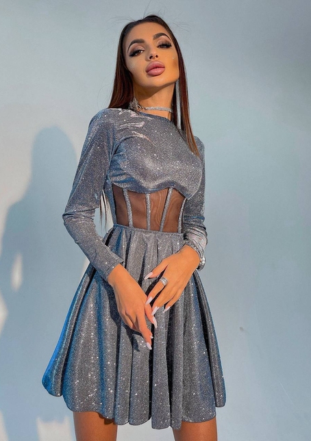 Приталена блискуча сукня з корсетною вставкою та пишною спідницею-сонцем | PUSHKA SHOP