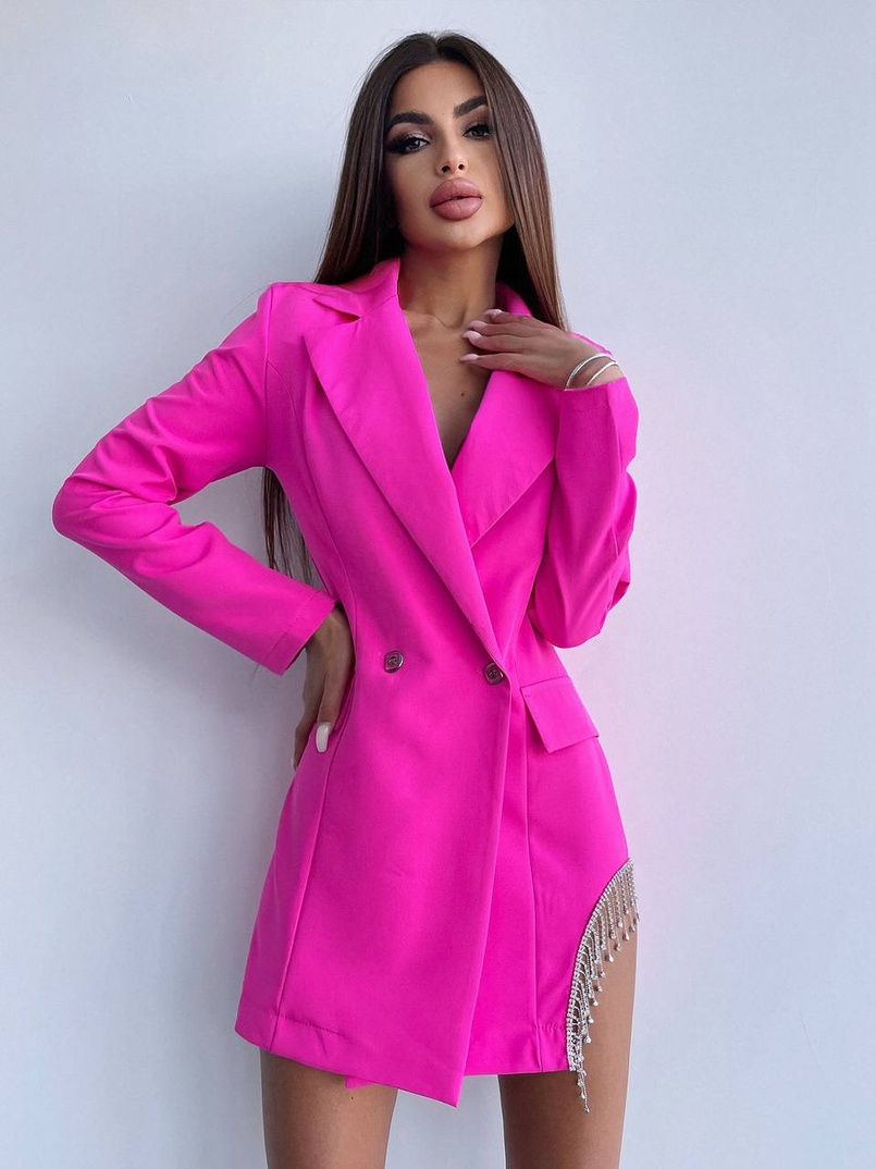 Приталена сукня-піджак, декорована бахромою зі страз | PUSHKA SHOP