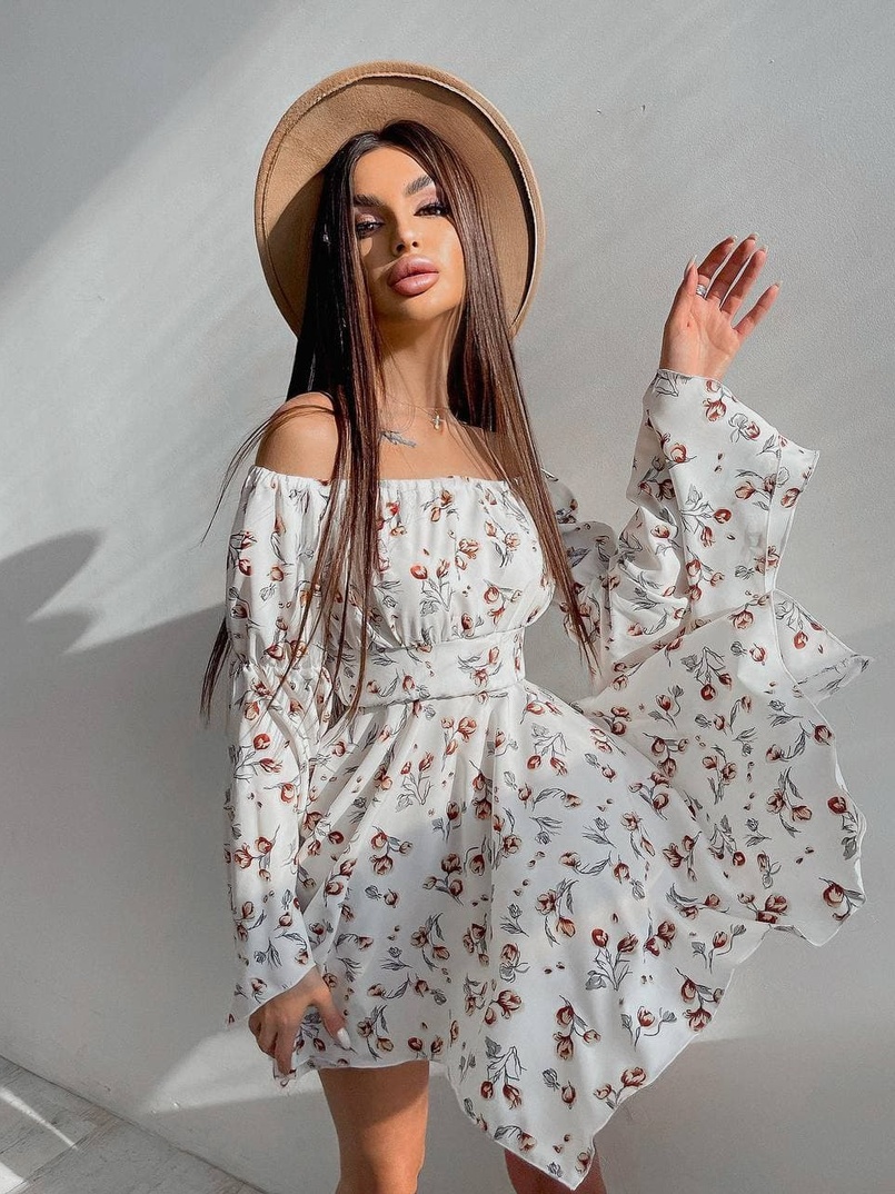 Платье  ассиметричного кроя с расклешенными рукавами + корсет декорированный стразами  | PUSHKA SHOP