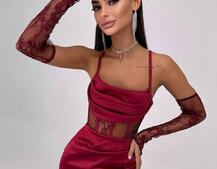 Комплект: корсет, декорований мереживом   + рукавички+ спідниця міні з драпіруванням   | PUSHKA SHOP