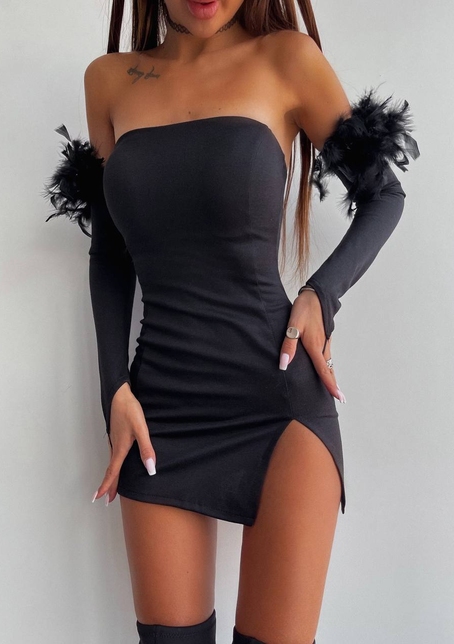 Сукня міні, декорована натуральним пір'ям | PUSHKA SHOP