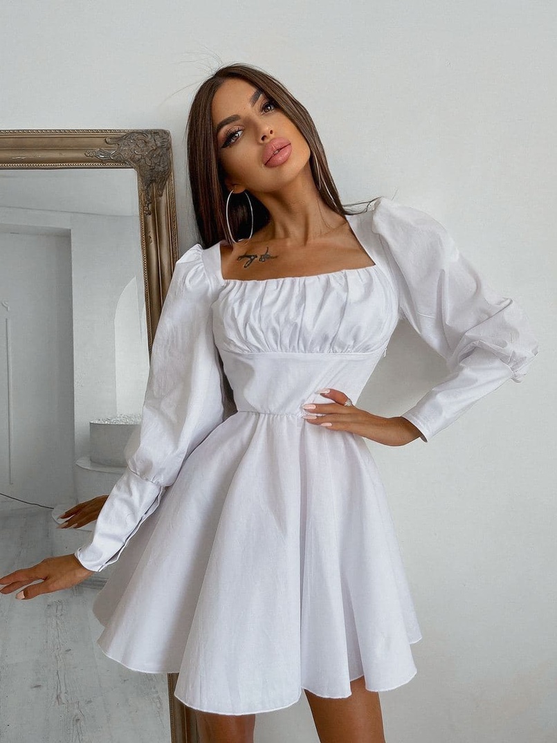 Платье с объемными рукавами из хлопка  | PUSHKA SHOP